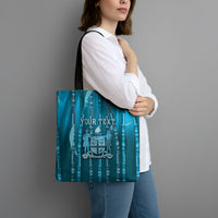Personalised Fiji Language Week Sugarcane Masi Tote Bag Blue Tapa Tribal Pattern DT05 - Polynesian Pride