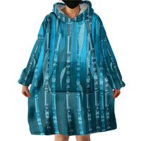 Personalised Fiji Language Week Sugarcane Masi Wearable Blanket Hoodie Blue Tapa Tribal Pattern DT05 - Polynesian Pride