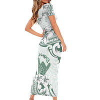Aloha Hawaii Shaka Family Matching Short Sleeve Bodycon Dress and Hawaiian Shirt Hang Loose Mint Version - Polynesian Pride