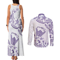 Aloha Hawaii Shaka Couples Matching Tank Maxi Dress and Long Sleeve Button Shirt Hang Loose Purple Version - Polynesian Pride