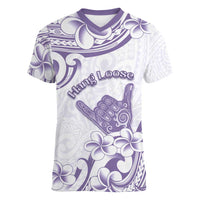 Aloha Hawaii Shaka Women V-Neck T-Shirt Hang Loose Purple Version - Polynesian Pride