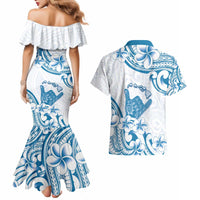 Aloha Hawaii Shaka Couples Matching Mermaid Dress and Hawaiian Shirt Hang Loose Blue Version - Polynesian Pride