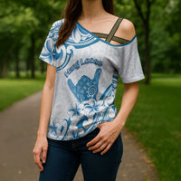 Aloha Hawaii Shaka Cross Shoulder Shirt Hang Loose Blue Version - Polynesian Pride