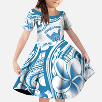 Aloha Hawaii Shaka Family Matching Short Sleeve Bodycon Dress and Hawaiian Shirt Hang Loose Blue Version - Polynesian Pride