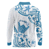 Aloha Hawaii Shaka Long Sleeve Polo Shirt Hang Loose Blue Version - Polynesian Pride