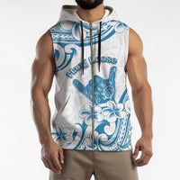 Aloha Hawaii Shaka Sleeveless Zip Hoodie Hang Loose Blue Version - Polynesian Pride