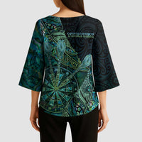 Personalised New Zealand Dart Kimono Sleeve Blouse Maori Fern With Paua Shell - Polynesian Pride