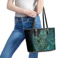 New Zealand Dart Leather Tote Bag Maori Fern With Paua Shell - Polynesian Pride
