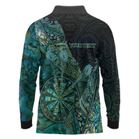 Personalised New Zealand Dart Long Sleeve Polo Shirt Maori Fern With Paua Shell - Polynesian Pride