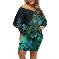 Personalised New Zealand Dart Off Shoulder Short Dress Maori Fern With Paua Shell - Polynesian Pride