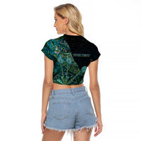 Personalised New Zealand Dart Raglan Cropped T Shirt Maori Fern With Paua Shell - Polynesian Pride