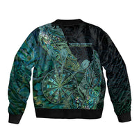Personalised New Zealand Dart Sleeve Zip Bomber Jacket Maori Fern With Paua Shell - Polynesian Pride