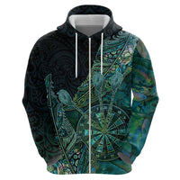 Personalised New Zealand Dart Zip Hoodie Maori Fern With Paua Shell - Polynesian Pride