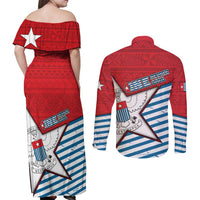 West Papua Morning Star Couples Matching Off Shoulder Maxi Dress and Long Sleeve Button Shirt One People One Soul - Polynesian Pride