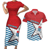 West Papua Morning Star Couples Matching Short Sleeve Bodycon Dress and Hawaiian Shirt One People One Soul - Polynesian Pride