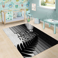 New Zealand Football Area Rug Silver Fern Maori Pattern Monochrome DT05 - Polynesian Pride
