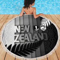 New Zealand Football Beach Blanket Silver Fern Maori Pattern Monochrome