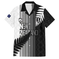 Custom New Zealand Football Family Matching Off The Shoulder Long Sleeve Dress and Hawaiian Shirt Silver Fern Maori Pattern Monochrome