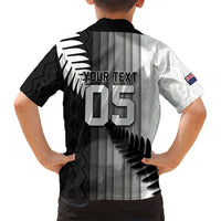 Custom New Zealand Football Family Matching Short Sleeve Bodycon Dress and Hawaiian Shirt Silver Fern Maori Pattern Monochrome