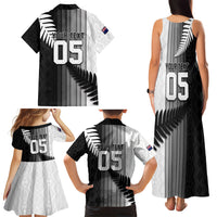 Custom New Zealand Football Family Matching Tank Maxi Dress and Hawaiian Shirt Silver Fern Maori Pattern Monochrome