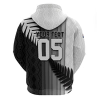 Custom New Zealand Football Hoodie Silver Fern Maori Pattern Monochrome DT05 - Polynesian Pride