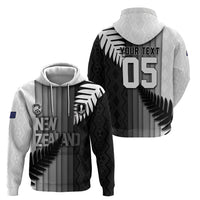 Custom New Zealand Football Hoodie Silver Fern Maori Pattern Monochrome DT05 - Polynesian Pride