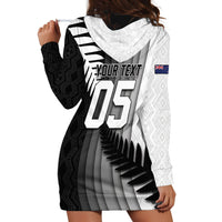 Custom New Zealand Football Hoodie Dress Silver Fern Maori Pattern Monochrome