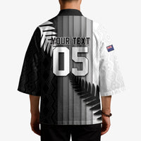 Custom New Zealand Football Kimono Silver Fern Maori Pattern Monochrome