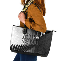 New Zealand Football Leather Tote Bag Silver Fern Maori Pattern Monochrome