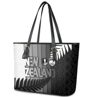 New Zealand Football Leather Tote Bag Silver Fern Maori Pattern Monochrome
