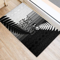 New Zealand Football Rubber Doormat Silver Fern Maori Pattern Monochrome DT05 - Polynesian Pride