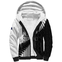 Custom New Zealand Football Sherpa Hoodie Silver Fern Maori Pattern Monochrome DT05 Unisex White - Polynesian Pride