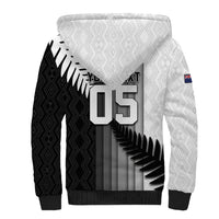 Custom New Zealand Football Sherpa Hoodie Silver Fern Maori Pattern Monochrome DT05 - Polynesian Pride