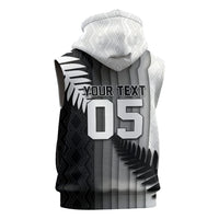 Custom New Zealand Football Sleeveless Hoodie Silver Fern Maori Pattern Monochrome DT05 - Polynesian Pride