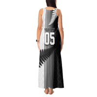 Custom New Zealand Football Tank Maxi Dress Silver Fern Maori Pattern Monochrome