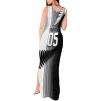 Custom New Zealand Football Tank Maxi Dress Silver Fern Maori Pattern Monochrome