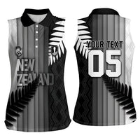 Custom New Zealand Football Women Sleeveless Polo Shirt Silver Fern Maori Pattern Monochrome