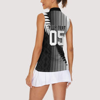 Custom New Zealand Football Women Sleeveless Polo Shirt Silver Fern Maori Pattern Monochrome