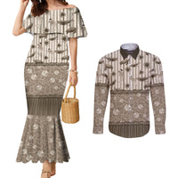 Hawaii Christmas In July Couples Matching Mermaid Dress and Long Sleeve Button Shirt Beige Mele Kalikimaka Sea Animals DT05 Beige - Polynesian Pride