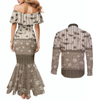 Hawaii Christmas In July Couples Matching Mermaid Dress and Long Sleeve Button Shirt Beige Mele Kalikimaka Sea Animals DT05 - Polynesian Pride