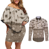 Hawaii Christmas In July Couples Matching Off Shoulder Short Dress and Long Sleeve Button Shirt Beige Mele Kalikimaka Sea Animals DT05 Beige - Polynesian Pride