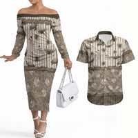Hawaii Christmas In July Couples Matching Off The Shoulder Long Sleeve Dress and Hawaiian Shirt Beige Mele Kalikimaka Sea Animals DT05 Beige - Polynesian Pride