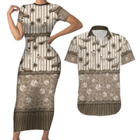 Hawaii Christmas In July Couples Matching Short Sleeve Bodycon Dress and Hawaiian Shirt Beige Mele Kalikimaka Sea Animals