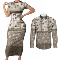 Hawaii Christmas In July Couples Matching Short Sleeve Bodycon Dress and Long Sleeve Button Shirt Beige Mele Kalikimaka Sea Animals DT05 Beige - Polynesian Pride