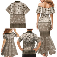 Hawaii Christmas In July Family Matching Mermaid Dress and Hawaiian Shirt Beige Mele Kalikimaka Sea Animals DT05 Mom's Dress Beige - Polynesian Pride