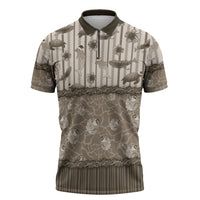 Hawaii Christmas In July Zipper Polo Shirt Beige Mele Kalikimaka Sea Animals DT05 Beige - Polynesian Pride