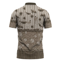 Hawaii Christmas In July Zipper Polo Shirt Beige Mele Kalikimaka Sea Animals DT05 - Polynesian Pride
