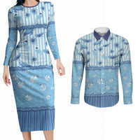 Hawaii Christmas In July Couples Matching Long Sleeve Bodycon Dress and Long Sleeve Button Shirt Sky Blue Mele Kalikimaka Sea Animals DT05 Blue - Polynesian Pride