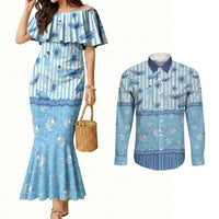 Hawaii Christmas In July Couples Matching Mermaid Dress and Long Sleeve Button Shirt Sky Blue Mele Kalikimaka Sea Animals DT05 Blue - Polynesian Pride
