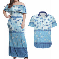 Hawaii Christmas In July Couples Matching Off Shoulder Maxi Dress and Hawaiian Shirt Sky Blue Mele Kalikimaka Sea Animals DT05 Blue - Polynesian Pride